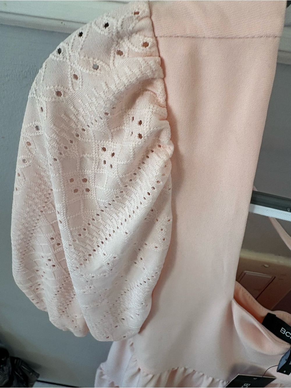 BCBG Paris Blush Pink Puff-Sleeve Tiered Dress - Picture 3 of 7